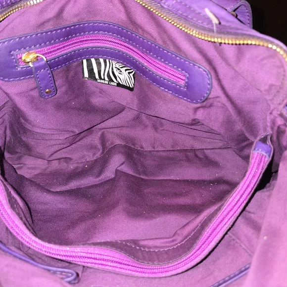 Vintage Vasiliki Lagis Purple Leather Ruched Shoulder Bag with Double Handles - Picture 5 of 11